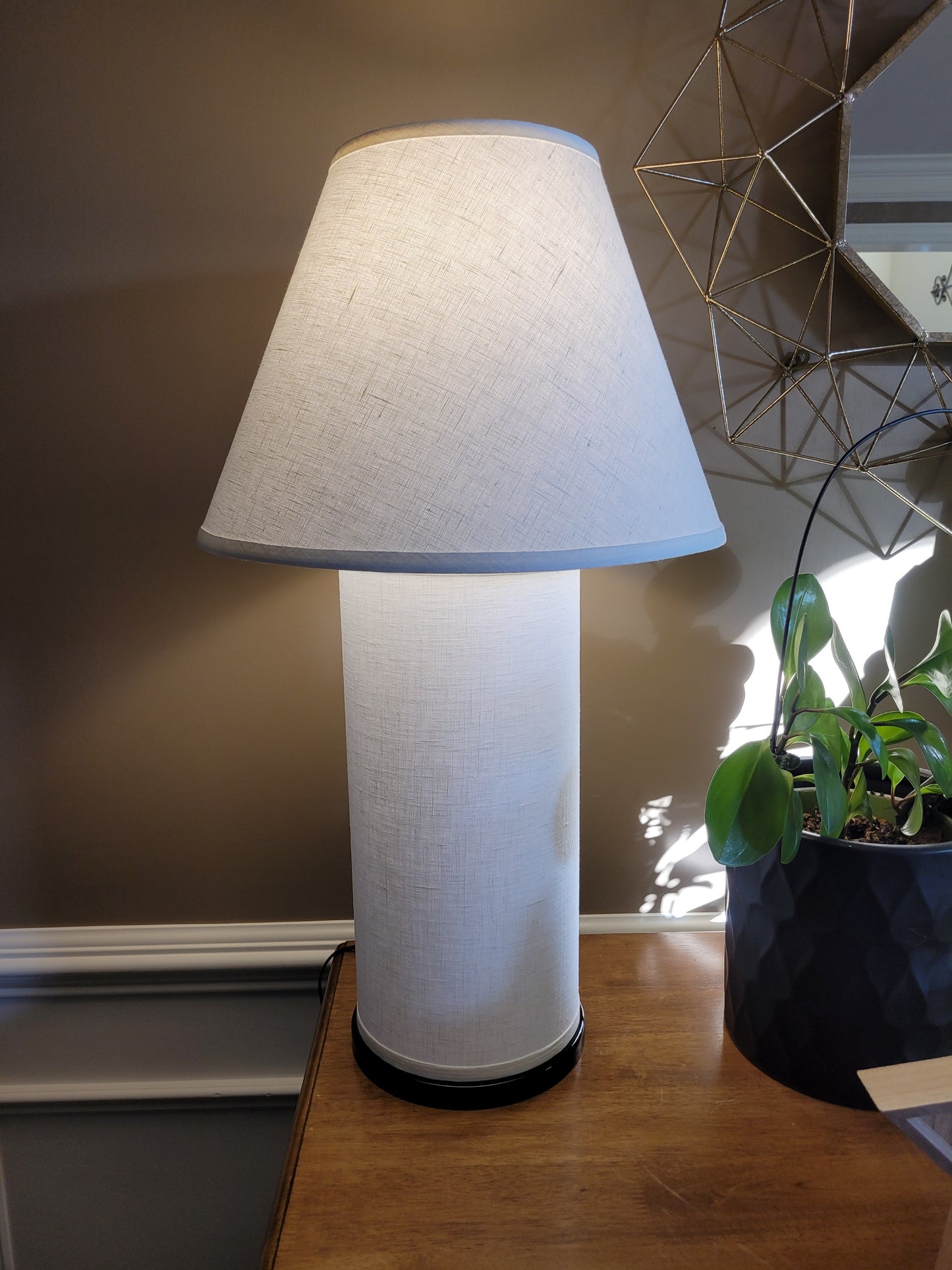 POP Table Lamp with White Linen Coolie Lamp Shade